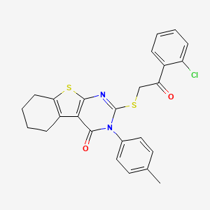 molecular formula C25H21ClN2O2S2 B12033426 2-{[2-(2-chlorophenyl)-2-oxoethyl]sulfanyl}-3-(4-methylphenyl)-5,6,7,8-tetrahydro[1]benzothieno[2,3-d]pyrimidin-4(3H)-one CAS No. 618432-24-9