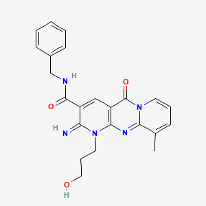 molecular formula C23H23N5O3 B12033443 N-benzyl-7-(3-hydroxypropyl)-6-imino-11-methyl-2-oxo-1,7,9-triazatricyclo[8.4.0.03,8]tetradeca-3(8),4,9,11,13-pentaene-5-carboxamide CAS No. 618076-63-4
