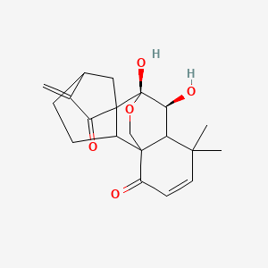 molecular formula C20H24O5 B1203346 (9R,10S)-9,10-dihydroxy-12,12-dimethyl-6-methylidene-17-oxapentacyclo[7.6.2.15,8.01,11.02,8]octadec-13-ene-7,15-dione 