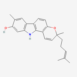 molecular formula C23H25NO2 B1203347 3,8-Dimethyl-3-(4-methylpent-3-en-1-yl)-3,11-dihydropyrano[3,2-a]carbazol-9-ol CAS No. 138876-26-3
