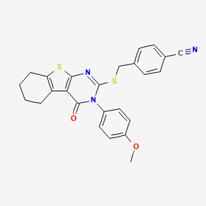 molecular formula C25H21N3O2S2 B12033902 4-({[3-(4-Methoxyphenyl)-4-oxo-3,4,5,6,7,8-hexahydro[1]benzothieno[2,3-d]pyrimidin-2-yl]sulfanyl}methyl)benzonitrile CAS No. 477329-31-0