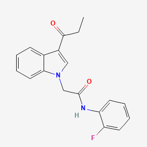 N-(2-fluorophenyl)-2-[3-(1-oxopropyl)-1-indolyl]acetamide