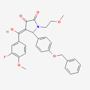 molecular formula C28H26FNO6 B12034083 5-[4-(benzyloxy)phenyl]-4-[(3-fluoro-4-methoxyphenyl)carbonyl]-3-hydroxy-1-(2-methoxyethyl)-1,5-dihydro-2H-pyrrol-2-one 