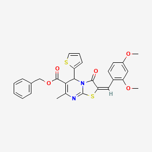 molecular formula C28H24N2O5S2 B12034098 Benzyl 2-(2,4-dimethoxybenzylidene)-7-methyl-3-oxo-5-(thiophen-2-yl)-3,5-dihydro-2H-thiazolo[3,2-a]pyrimidine-6-carboxylate CAS No. 617697-02-6