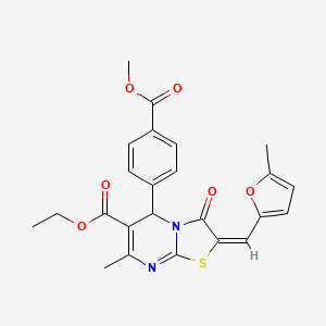 molecular formula C24H22N2O6S B12034159 Ethyl 5-(4-(methoxycarbonyl)phenyl)-7-methyl-2-((5-methylfuran-2-yl)methylene)-3-oxo-3,5-dihydro-2H-thiazolo[3,2-a]pyrimidine-6-carboxylate CAS No. 612080-69-0