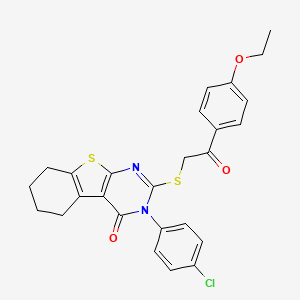 molecular formula C26H23ClN2O3S2 B12034284 3-(4-chlorophenyl)-2-{[2-(4-ethoxyphenyl)-2-oxoethyl]sulfanyl}-5,6,7,8-tetrahydro[1]benzothieno[2,3-d]pyrimidin-4(3H)-one 