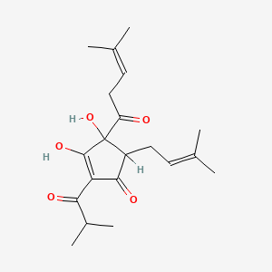 molecular formula C20H28O5 B1203434 3,4-Dihydroxy-5-(3-methylbut-2-enyl)-4-(4-methyl-1-oxopent-3-enyl)-2-(2-methyl-1-oxopropyl)cyclopent-2-en-1-one CAS No. 25269-20-9