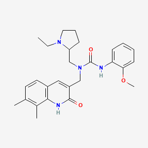 molecular formula C27H34N4O3 B1203440 1-[(7,8-dimethyl-2-oxo-1H-quinolin-3-yl)methyl]-1-[(1-ethyl-2-pyrrolidinyl)methyl]-3-(2-methoxyphenyl)urea 