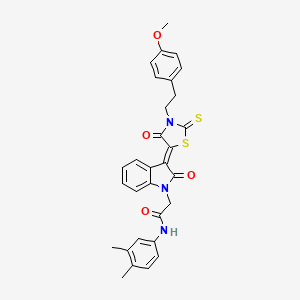 molecular formula C30H27N3O4S2 B12034487 N-(3,4-Dimethylphenyl)-2-((3Z)-3-{3-[2-(4-methoxyphenyl)ethyl]-4-oxo-2-thioxo-1,3-thiazolidin-5-ylidene}-2-oxo-2,3-dihydro-1H-indol-1-YL)acetamide 