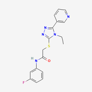 molecular formula C17H16FN5OS B12034546 2-{[4-ethyl-5-(pyridin-3-yl)-4H-1,2,4-triazol-3-yl]sulfanyl}-N-(3-fluorophenyl)acetamide CAS No. 557065-83-5