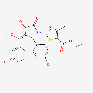 molecular formula C25H20BrFN2O5S B12034548 ethyl 2-[2-(4-bromophenyl)-3-(3-fluoro-4-methylbenzoyl)-4-hydroxy-5-oxo-2,5-dihydro-1H-pyrrol-1-yl]-4-methyl-1,3-thiazole-5-carboxylate 