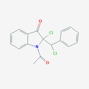 molecular formula C17H13Cl2NO2 B120347 1-Acetyl-2-chloro-2-[chloro(phenyl)methyl]indol-3-one CAS No. 144294-77-9