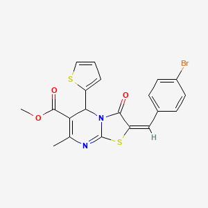 molecular formula C20H15BrN2O3S2 B12034768 methyl (2E)-2-(4-bromobenzylidene)-7-methyl-3-oxo-5-(2-thienyl)-2,3-dihydro-5H-[1,3]thiazolo[3,2-a]pyrimidine-6-carboxylate 