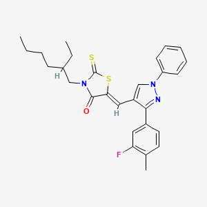 molecular formula C28H30FN3OS2 B12034850 (5Z)-3-(2-ethylhexyl)-5-{[3-(3-fluoro-4-methylphenyl)-1-phenyl-1H-pyrazol-4-yl]methylene}-2-thioxo-1,3-thiazolidin-4-one CAS No. 623939-93-5