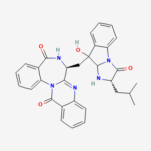 molecular formula C31H29N5O4 B1203501 5-Hydroxy-7-{[9-hydroxy-2-(2-methylpropyl)-3-oxo-2,3,9,9a-tetrahydro-1H-imidazo[1,2-a]indol-9-yl]methyl}quinazolino[3,2-a][1,4]benzodiazepin-13(7H)-one 