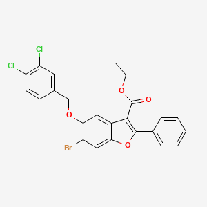 molecular formula C24H17BrCl2O4 B12035266 Ethyl 6-bromo-5-((3,4-dichlorobenzyl)oxy)-2-phenyl-1-benzofuran-3-carboxylate 