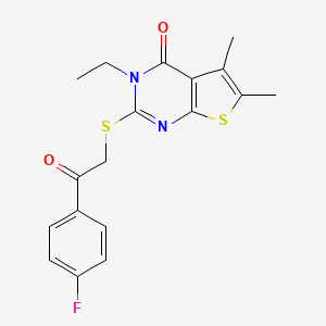 molecular formula C18H17FN2O2S2 B12035299 3-Ethyl-2-((2-(4-fluorophenyl)-2-oxoethyl)thio)-5,6-dimethylthieno[2,3-d]pyrimidin-4(3H)-one CAS No. 618427-52-4