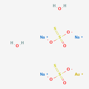 molecular formula AuO6S4.2H2O.3Na<br>AuH4Na3O8S4 B1203553 Sodium aurotiosulfate CAS No. 33614-49-2