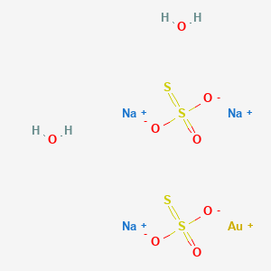 molecular formula AuH4Na3O8S4 B1203553 Gold sodium thiosulfate CAS No. 33614-49-2