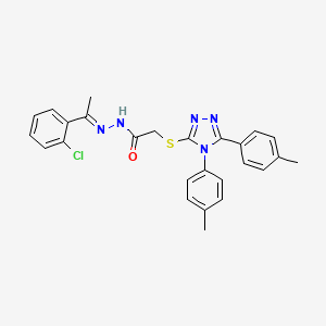 molecular formula C26H24ClN5OS B12035571 2-{[4,5-Bis(4-methylphenyl)-4H-1,2,4-triazol-3-YL]sulfanyl}-N'-[(E)-1-(2-chlorophenyl)ethylidene]acetohydrazide 