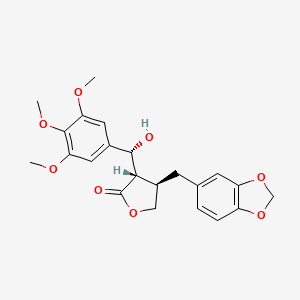 molecular formula C22H24O8 B1203565 (3S,4R)-4-(1,3-benzodioxol-5-ylmethyl)-3-[(R)-hydroxy-(3,4,5-trimethoxyphenyl)methyl]oxolan-2-one CAS No. 59366-91-5