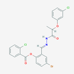 molecular formula C23H17BrCl2N2O4 B12036207 4-BR-2-(2-(2-(3-Chlorophenoxy)propanoyl)carbohydrazonoyl)phenyl 2-chlorobenzoate CAS No. 769151-10-2