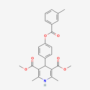 molecular formula C25H25NO6 B12036321 Dimethyl 2,6-dimethyl-4-{4-[(3-methylbenzoyl)oxy]phenyl}-1,4-dihydro-3,5-pyridinedicarboxylate CAS No. 324577-13-1