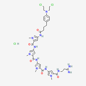 molecular formula C41H51Cl3N12O5 B1203637 1H-Pyrrole-2-carboxamide, N-(5-(((5-(((5-(((3-amino-3-iminopropyl)amino)carbonyl)-1-methyl-1H-pyrrol-3-yl)amino)carbonyl)-1-methyl-1H-pyrrol-3-yl)amino)carbonyl)-1-methyl-1H-pyrrol-3-yl)-4-((4-(4-(bis(2-chloroethyl)amino)phenyl)-1-oxobutyl)amino)-1-methyl-, monohydrochloride CAS No. 159269-60-0