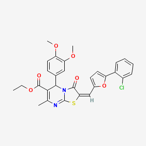 molecular formula C29H25ClN2O6S B12036393 Ethyl 2-((5-(2-chlorophenyl)furan-2-yl)methylene)-5-(3,4-dimethoxyphenyl)-7-methyl-3-oxo-3,5-dihydro-2H-thiazolo[3,2-a]pyrimidine-6-carboxylate CAS No. 624726-61-0
