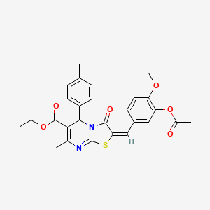 molecular formula C27H26N2O6S B12036847 ethyl (2E)-2-[3-(acetyloxy)-4-methoxybenzylidene]-7-methyl-5-(4-methylphenyl)-3-oxo-2,3-dihydro-5H-[1,3]thiazolo[3,2-a]pyrimidine-6-carboxylate CAS No. 624726-67-6