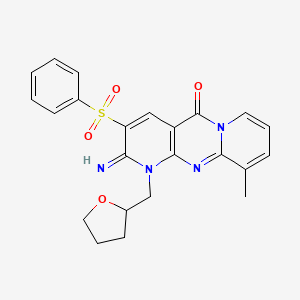 molecular formula C23H22N4O4S B12036928 3-Benzenesulfonyl-2-imino-8-methyl-1-(tetrahydro-furan-2-ylmethyl)-1,2-dihydro-1,9,10a-triaza-anthrace n-10-one 