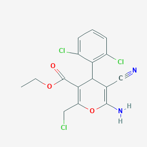 molecular formula C16H13Cl3N2O3 B12037074 ethyl 6-amino-2-(chloromethyl)-5-cyano-4-(2,6-dichlorophenyl)-4H-pyran-3-carboxylate 
