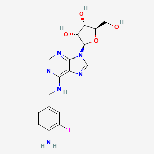molecular formula C17H19IN6O4 B1203710 (2R,3R,4S,5R)-2-(6-((4-Amino-3-iodobenzyl)amino)-9H-purin-9-yl)-5-(hydroxymethyl)tetrahydrofuran-3,4-diol CAS No. 95523-14-1