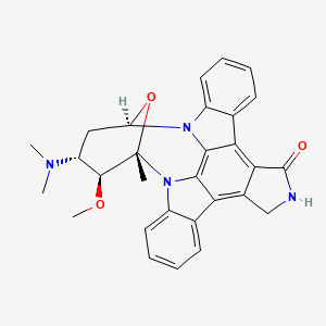 molecular formula C29H28N4O3 B1203712 7-(Dimethylamino)-8-methoxy-9-methyl-6,7,8,9-tetrahydro-5H,14H-5,9-epoxy-4b,9a,15-triazadibenzo[b,h]cyclonona[1,2,3,4-jkl]cyclopenta[e]-as-indacen-16-ol 