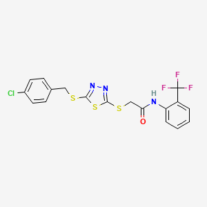 molecular formula C18H13ClF3N3OS3 B12037216 2-({5-[(4-chlorobenzyl)sulfanyl]-1,3,4-thiadiazol-2-yl}sulfanyl)-N-[2-(trifluoromethyl)phenyl]acetamide CAS No. 578718-77-1