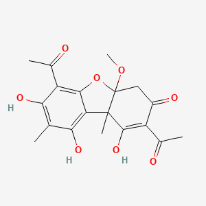 molecular formula C19H20O8 B1203735 1(4H)-Dibenzofuranone, 2,6-diacetyl-4a,9b-dihydro-3,7,9-trihydroxy-4a-methoxy-8,9b-dimethyl- 