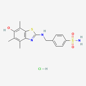 molecular formula C17H20ClN3O3S2 B1203805 Benzenesulfonamide, 4-(((6-hydroxy-4,5,7-trimethyl-2-benzothiazolyl)amino)methyl)-, monohydrochloride CAS No. 120164-49-0