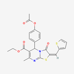 molecular formula C23H20N2O5S2 B12038053 Ethyl 5-(4-acetoxyphenyl)-7-methyl-3-oxo-2-(thiophen-2-ylmethylene)-3,5-dihydro-2H-thiazolo[3,2-a]pyrimidine-6-carboxylate CAS No. 313966-52-8