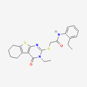 molecular formula C22H25N3O2S2 B12038157 2-[(3-ethyl-4-oxo-3,4,5,6,7,8-hexahydro[1]benzothieno[2,3-d]pyrimidin-2-yl)sulfanyl]-N-(2-ethylphenyl)acetamide CAS No. 618879-70-2