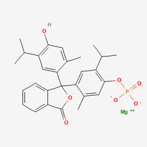 molecular formula C28H29MgO7P B1203818 1(3H)-Isobenzofuranone, 3-[4-hydroxy-2-methyl-5-(1-methylethyl)phenyl]-3-[2-methyl-5-(1-methylethyl)-4-(phosphonooxy)phenyl]-, magnesium salt (1:1) CAS No. 10496-54-5