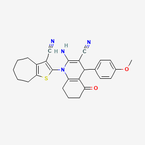 molecular formula C27H26N4O2S B12038210 2-amino-1-(3-cyano-5,6,7,8-tetrahydro-4H-cyclohepta[b]thiophen-2-yl)-4-(4-methoxyphenyl)-5-oxo-1,4,5,6,7,8-hexahydroquinoline-3-carbonitrile CAS No. 312266-18-5