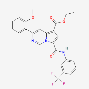 molecular formula C25H20F3N3O4 B12038453 Ethyl 3-(2-methoxyphenyl)-7-((3-(trifluoromethyl)phenyl)carbamoyl)pyrrolo[1,2-c]pyrimidine-5-carboxylate CAS No. 618070-21-6