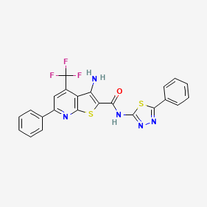 molecular formula C23H14F3N5OS2 B12038513 3-amino-6-phenyl-N-(5-phenyl-1,3,4-thiadiazol-2-yl)-4-(trifluoromethyl)thieno[2,3-b]pyridine-2-carboxamide CAS No. 400863-53-8