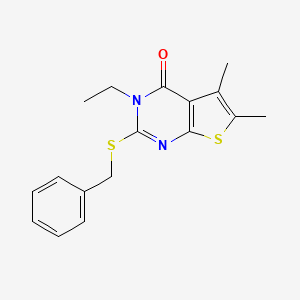 molecular formula C17H18N2OS2 B12038904 2-(Benzylthio)-3-ethyl-5,6-dimethylthieno[2,3-d]pyrimidin-4(3H)-one CAS No. 587011-26-5