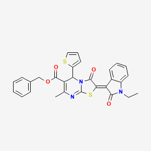 molecular formula C29H23N3O4S2 B12038924 Benzyl (2Z)-2-(1-ethyl-2-oxo-1,2-dihydro-3H-indol-3-ylidene)-7-methyl-3-oxo-5-(2-thienyl)-2,3-dihydro-5H-[1,3]thiazolo[3,2-A]pyrimidine-6-carboxylate 