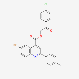 molecular formula C26H19BrClNO3 B12038984 2-(4-Chlorophenyl)-2-oxoethyl 6-bromo-2-(3,4-dimethylphenyl)quinoline-4-carboxylate 