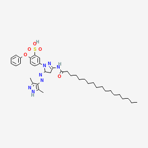 molecular formula C38H55N7O5S B12039078 5-{5-[(E)-(3,5-dimethyl-1H-pyrazol-4-yl)diazenyl]-3-(octadecanoylamino)-4,5-dihydro-1H-pyrazol-1-yl}-2-phenoxybenzenesulfonic acid 