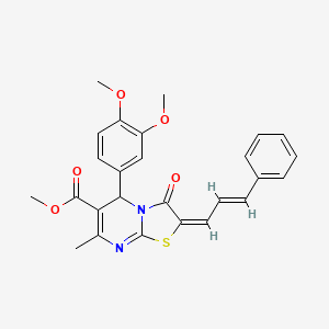 molecular formula C26H24N2O5S B12039086 Methyl (2E)-5-(3,4-dimethoxyphenyl)-7-methyl-3-oxo-2-[(2E)-3-phenyl-2-propenylidene]-2,3-dihydro-5H-[1,3]thiazolo[3,2-A]pyrimidine-6-carboxylate CAS No. 374606-72-1