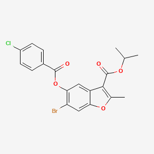 molecular formula C20H16BrClO5 B12039189 Isopropyl 6-bromo-5-((4-chlorobenzoyl)oxy)-2-methyl-1-benzofuran-3-carboxylate 