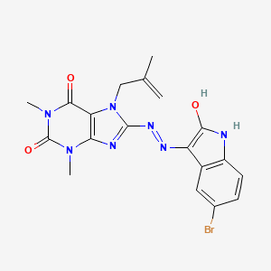 molecular formula C19H18BrN7O3 B12039228 8-[(2Z)-2-(5-Bromo-2-oxo-1,2-dihydro-3H-indol-3-ylidene)hydrazino]-1,3-dimethyl-7-(2-methyl-2-propenyl)-3,7-dihydro-1H-purine-2,6-dione 